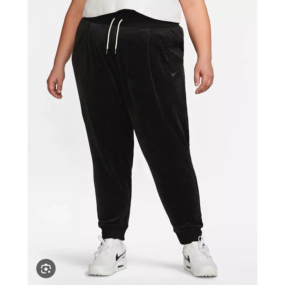 NEW‎ Black Grey Nike Velour High Waisted Joggers Womens XXL Dv7820